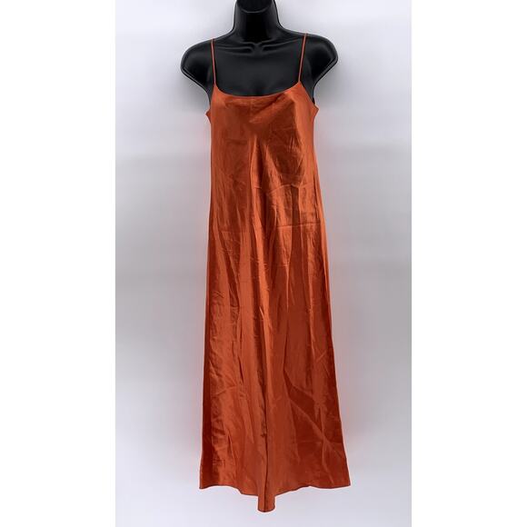 vince orange slip dress Vince | Dresses | Vince Womens Orange Satin Straightneck Bias  Spaghettistrap Slip Dress Sz 2xs